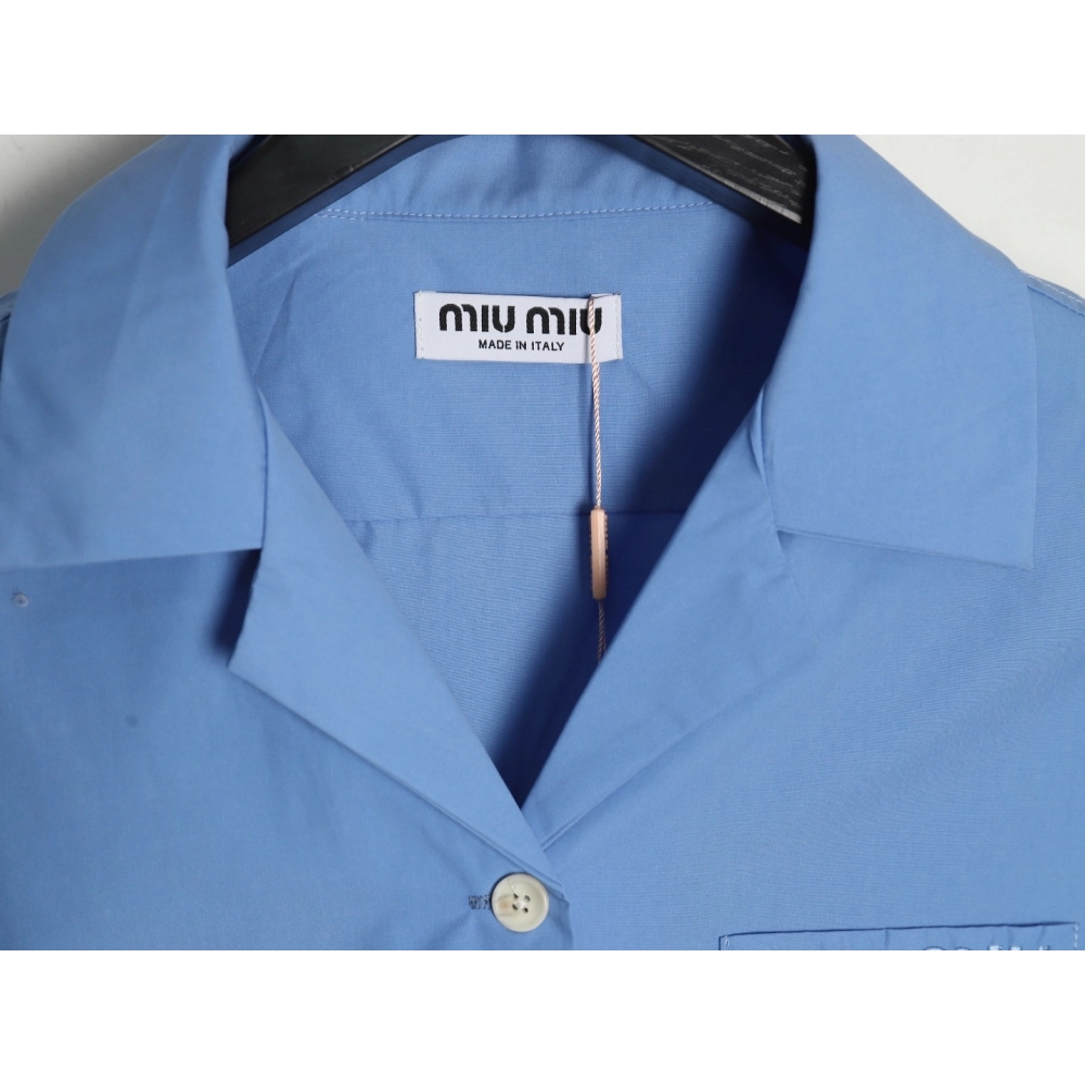 Miu Miu Pocket Lettering Embroidered Poplin Shirt TSK1,Cheap Replica Reps Miu Miu