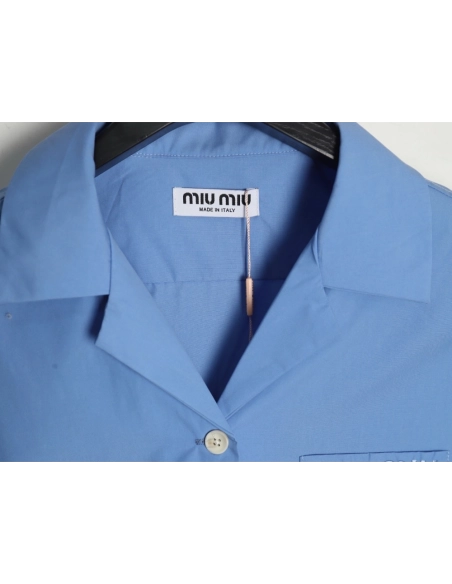 Miu Miu Pocket Lettering Embroidered Poplin Shirt TSK1,Cheap Replica Reps Miu Miu