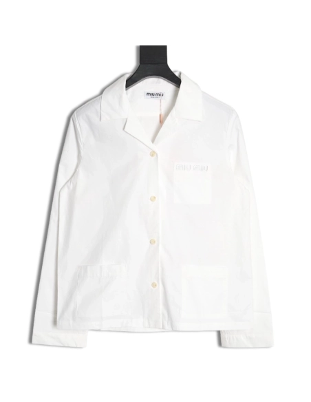 Miu Miu Pocket Lettering Embroidered Poplin Shirt,Cheap Replica Reps Miu Miu