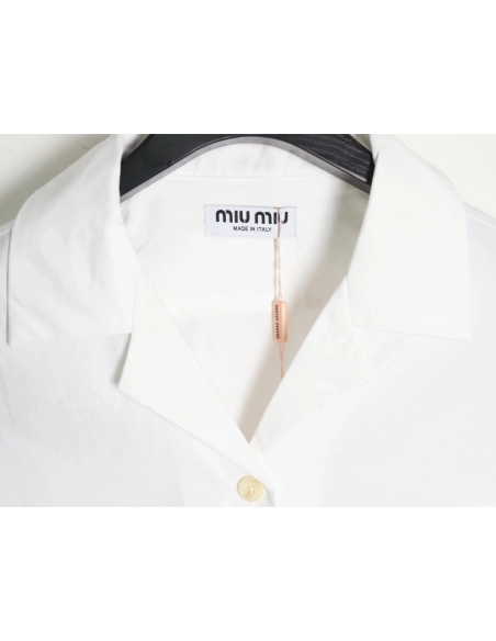 Miu Miu Pocket Lettering Embroidered Poplin Shirt,Cheap Replica Reps Miu Miu