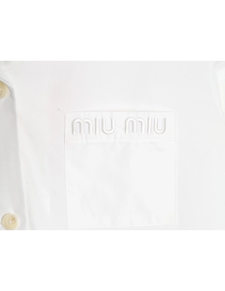 Miu Miu Pocket Lettering Embroidered Poplin Shirt,Cheap Replica Reps Miu Miu
