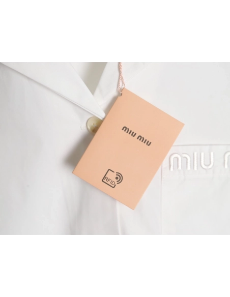 Miu Miu Pocket Lettering Embroidered Poplin Shirt,Cheap Replica Reps Miu Miu