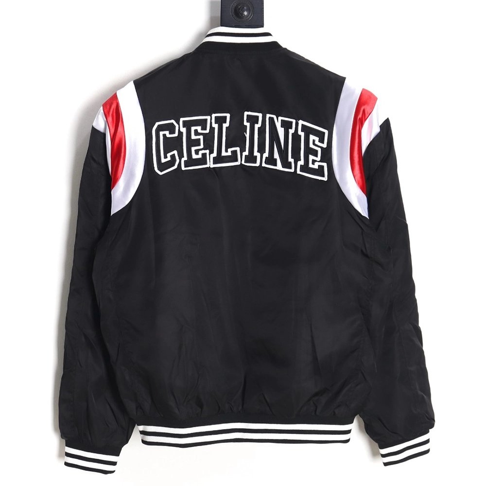 Celine patchwork sleeve bomber jacket baseball jacket coat,Cheap Replica Reps Celine