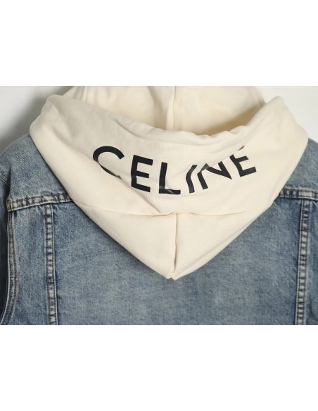 Celine patchwork hooded denim jacket,Cheap Replica Reps Celine