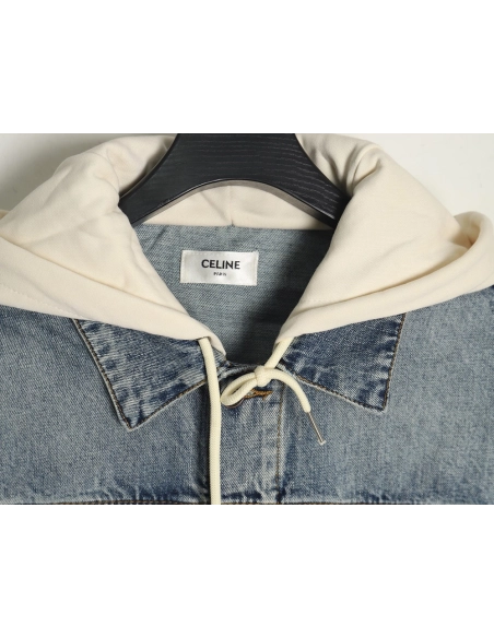 Celine patchwork hooded denim jacket,Cheap Replica Reps Celine
