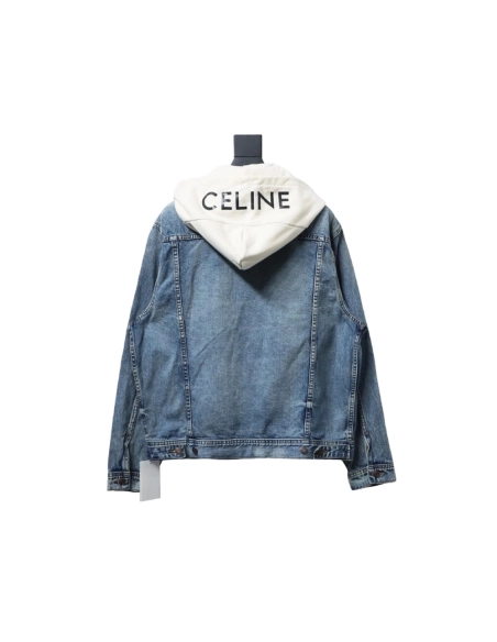 Celine patchwork hooded denim jacket,Cheap Replica Reps Celine