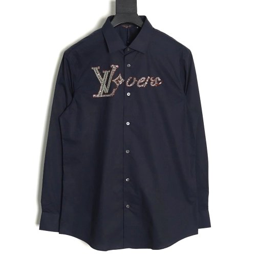 Louis Vuitton rhinestone logo shirt long sleeves TSK1,Cheap Replica Reps Louis Vuitton