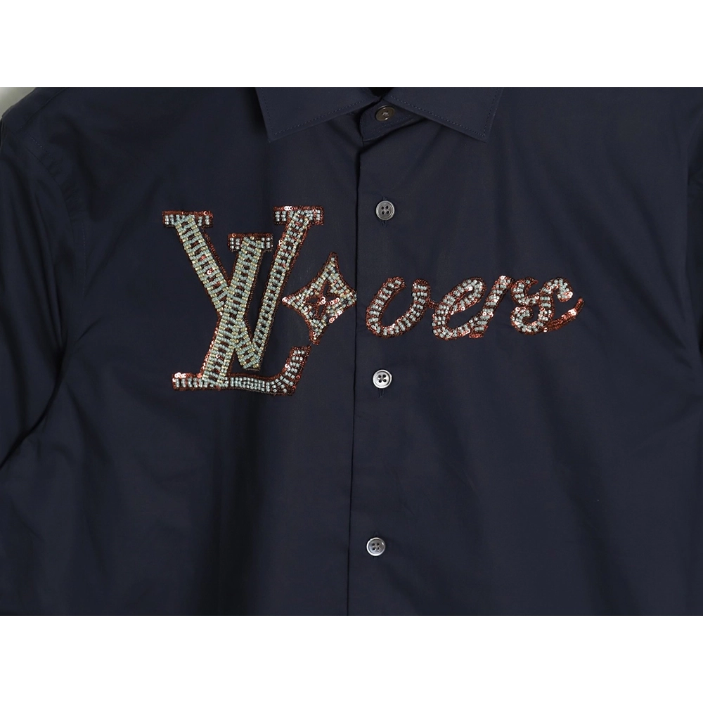 Louis Vuitton rhinestone logo shirt long sleeves TSK1,Cheap Replica Reps Louis Vuitton