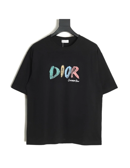 Dior Colorful Letters Digital Printed Round Neck Short Sleeves TSK1,Cheap Replica Reps Dior