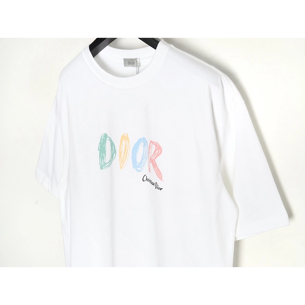 Dior Colorful Letters Digital Printed Round Neck Short Sleeves,Cheap Replica Reps Dior