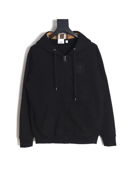 Burberry B Check Hooded ZipUp Hoodie TSK3,Cheap Replica Reps Burberry