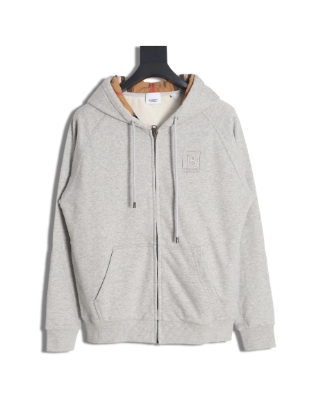 Burberry B Check Hooded ZipUp Hoodie,Cheap Replica Reps Burberry