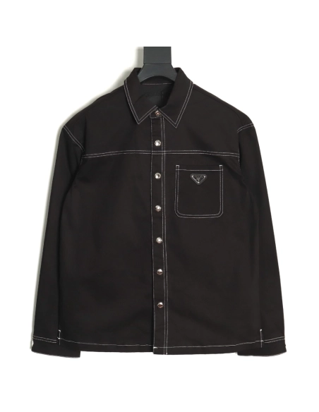 Prada triangle logo white line denim jacket,Cheap Replica Reps Prada