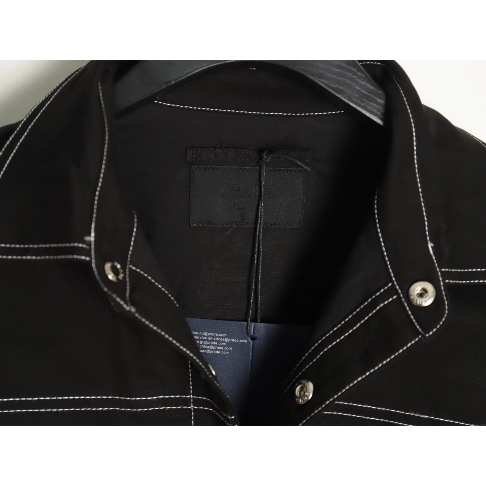 Prada triangle logo white line denim jacket,Cheap Replica Reps Prada