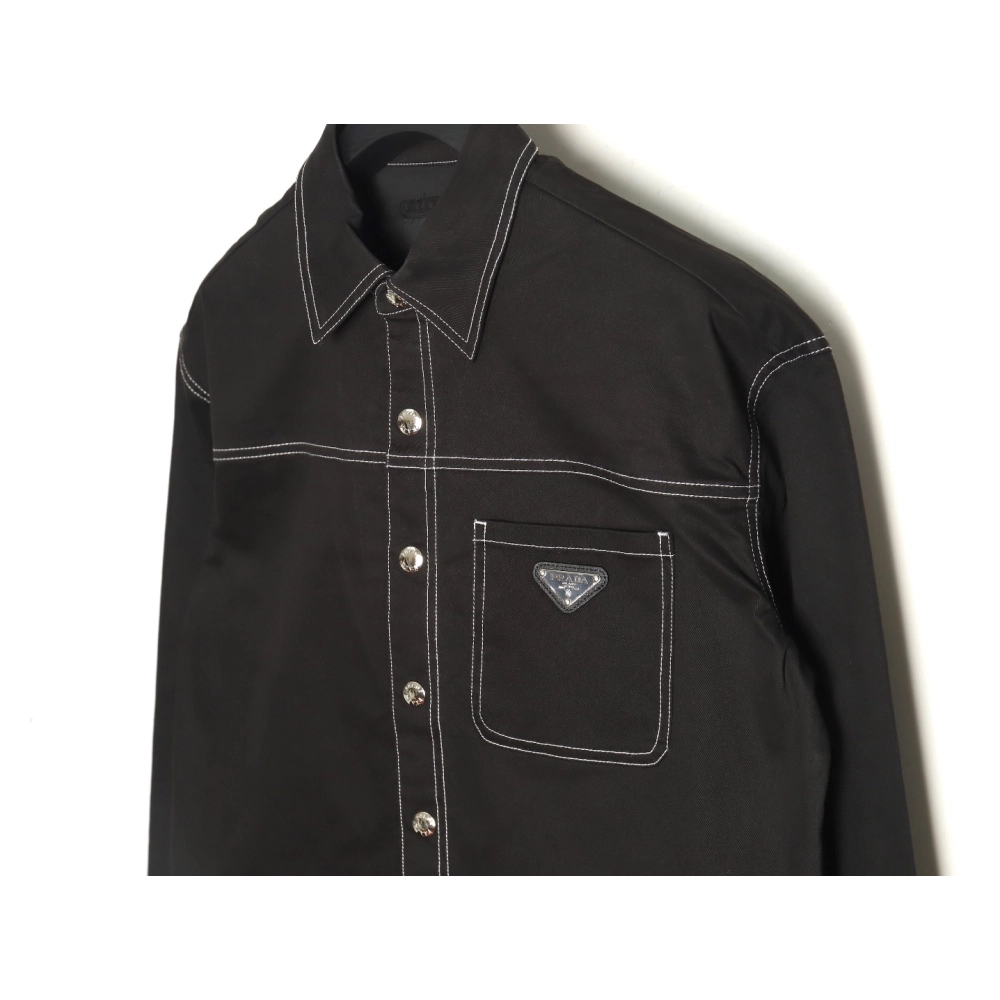 Prada triangle logo white line denim jacket,Cheap Replica Reps Prada