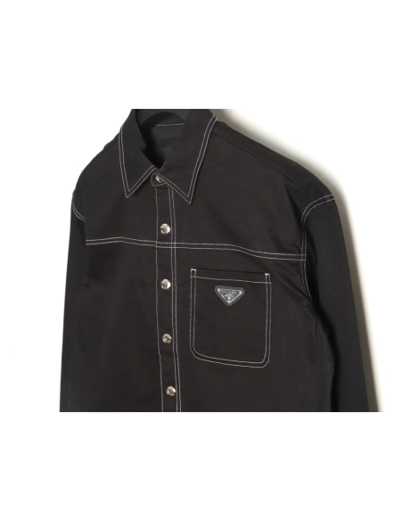 Prada triangle logo white line denim jacket,Cheap Replica Reps Prada