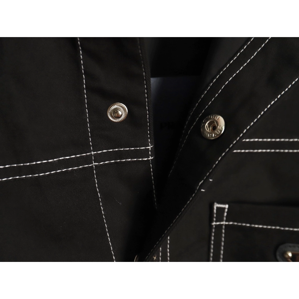 Prada triangle logo white line denim jacket,Cheap Replica Reps Prada