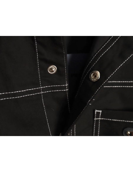 Prada triangle logo white line denim jacket,Cheap Replica Reps Prada