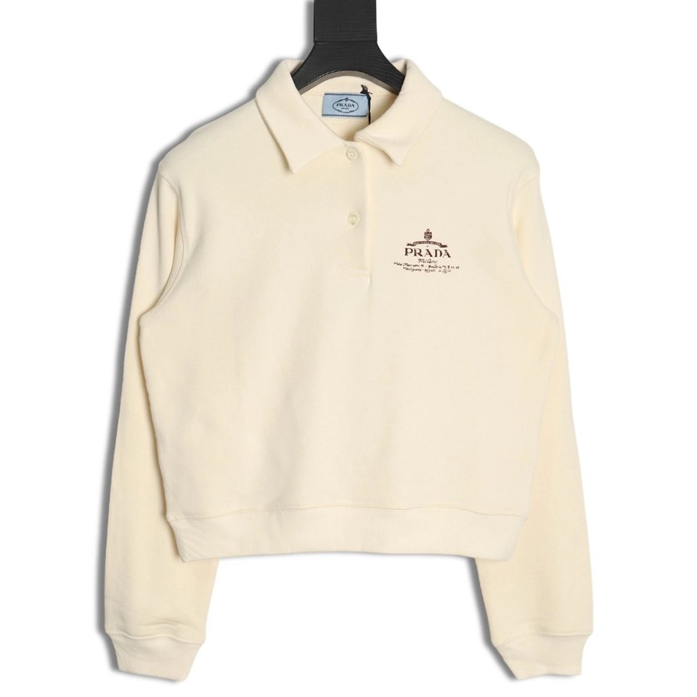 Prada distressed logo print lapel sweatshirt,Cheap Replica Reps Prada