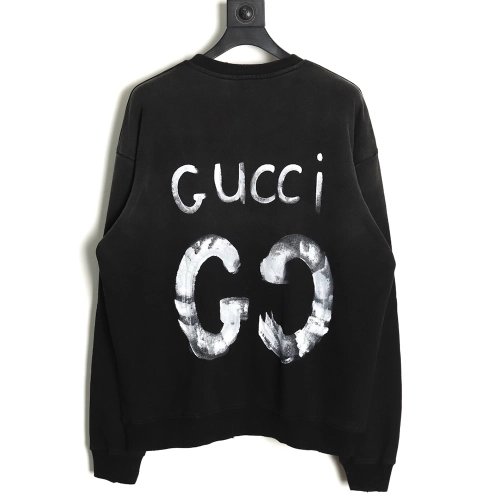 Gucci washed handpainted lettering crew neck sweatshirt,Cheap Replica Reps Gucci