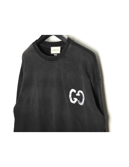 Gucci washed handpainted lettering crew neck sweatshirt,Cheap Replica Reps Gucci