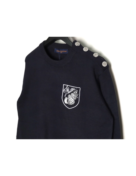 Louis Vuitton conch embroidered diamond crew neck sweater,Cheap Replica Reps Louis Vuitton
