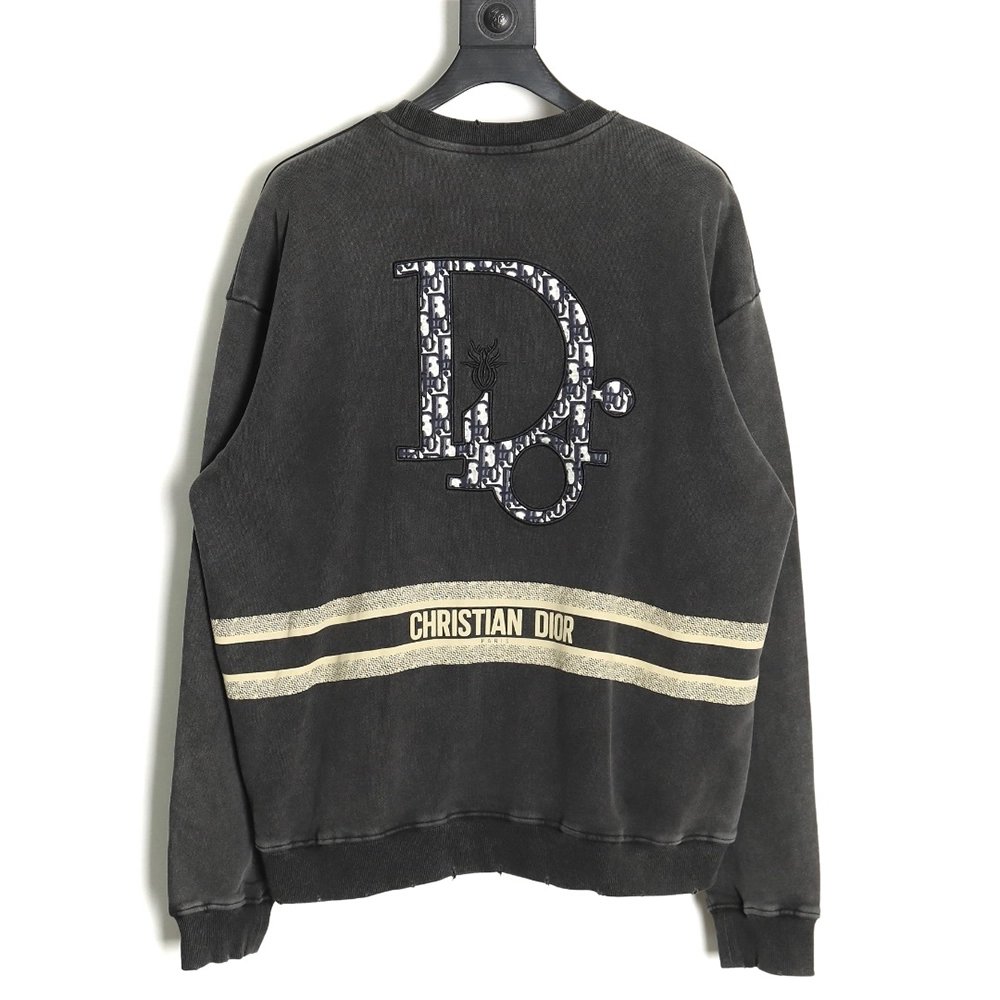 Dior washed embroidered lettering crew neck sweatshirt,Cheap Replica Reps Dior