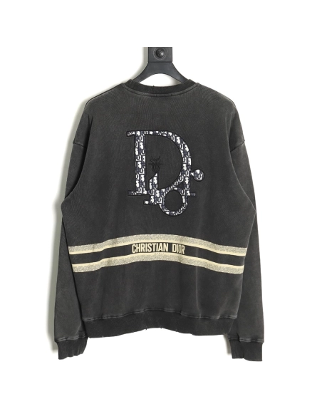 Dior washed embroidered lettering crew neck sweatshirt,Cheap Replica Reps Dior