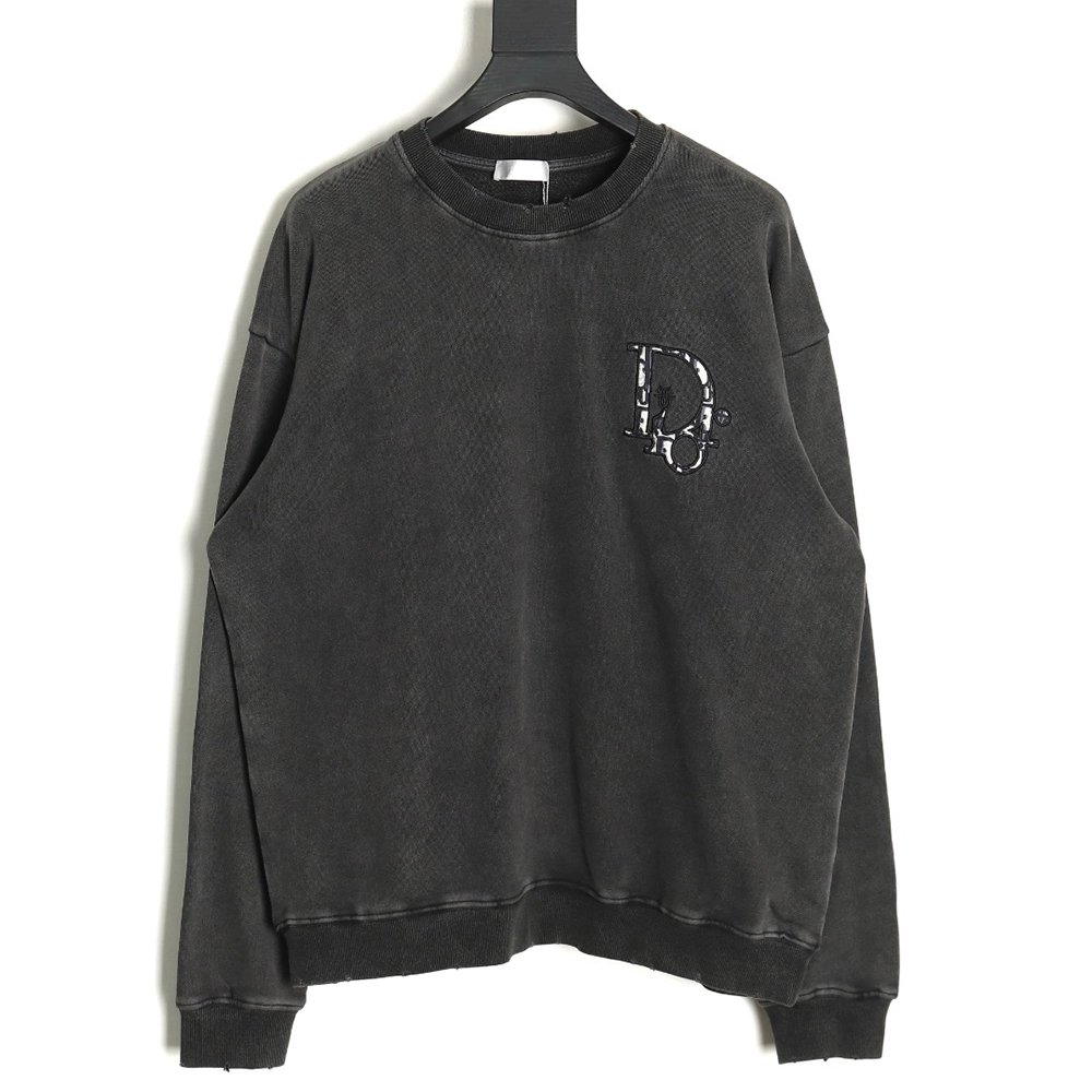 Dior washed embroidered lettering crew neck sweatshirt,Cheap Replica Reps Dior