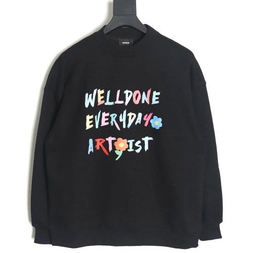 WE11 DONE Floral Colorful Letters Round Neck Sweatshirt TSK1,Cheap Replica Reps We11done