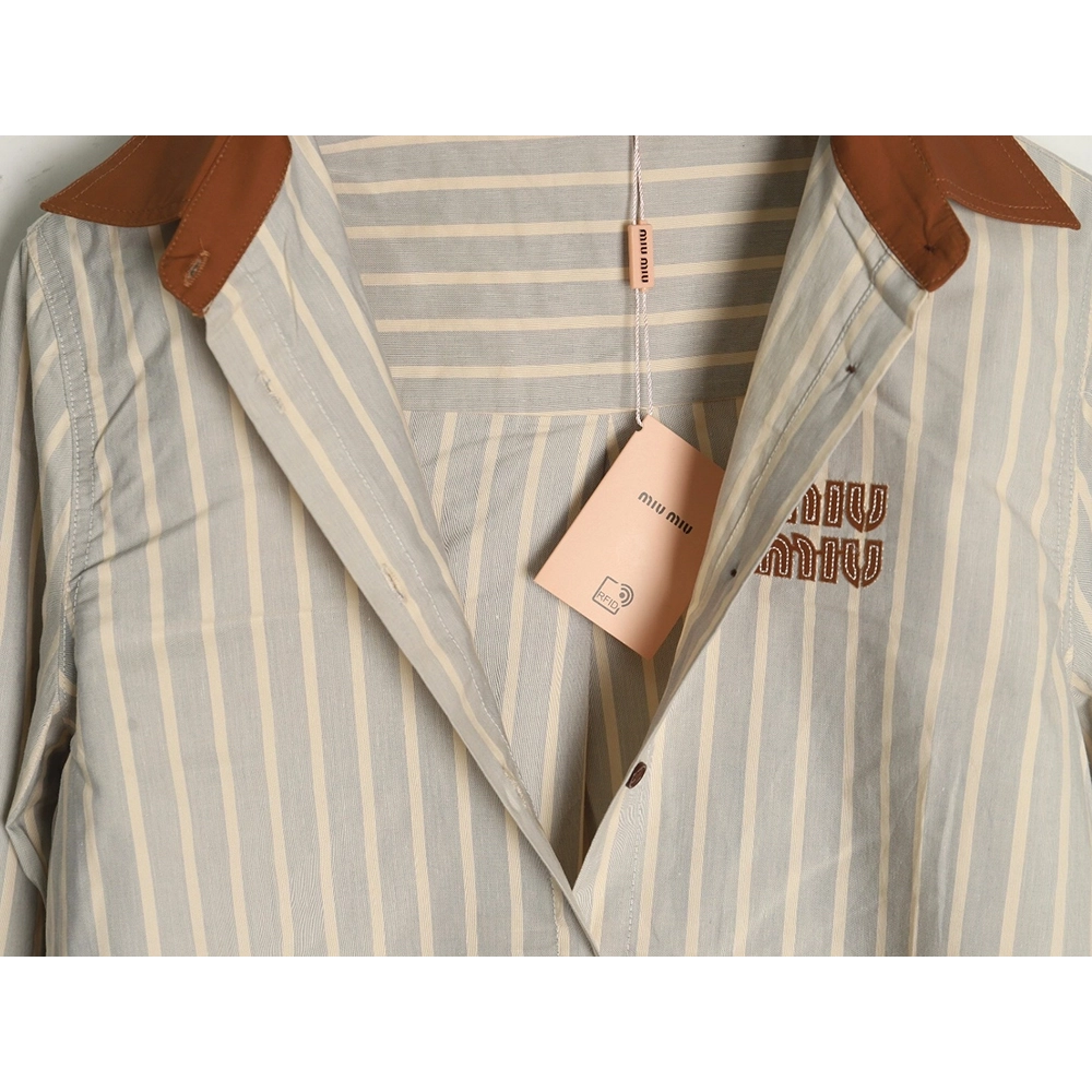 Miu Miu contrast color striped shirt TSK1,Cheap Replica Reps Miu Miu