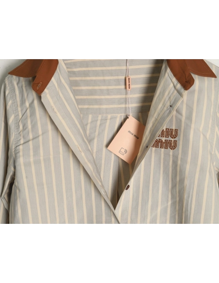 Miu Miu contrast color striped shirt TSK1,Cheap Replica Reps Miu Miu