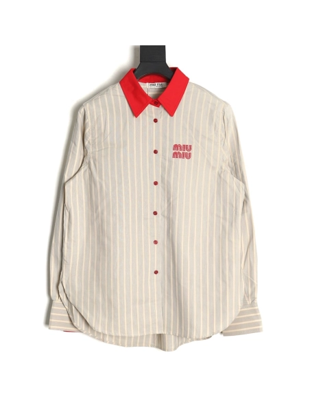 Miu Miu contrast color striped shirt,Cheap Replica Reps Miu Miu