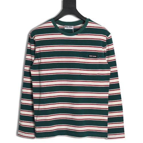 Miu Miu striped pocket longsleeved Tshirt TSK1,Cheap Replica Reps Miu Miu