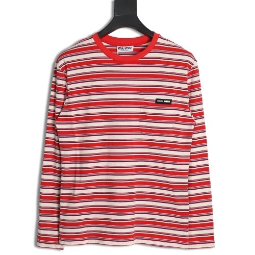 Miu Miu striped pocket longsleeved Tshirt,Cheap Replica Reps Miu Miu