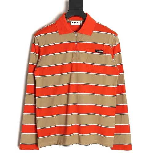 Miu Miu Striped Lapel Polo Long Sleeve TShirt,Cheap Replica Reps Miu Miu