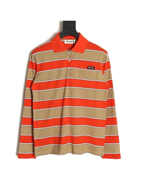 Miu Miu Striped Lapel Polo Long Sleeve TShirt,Cheap Replica Reps Miu Miu