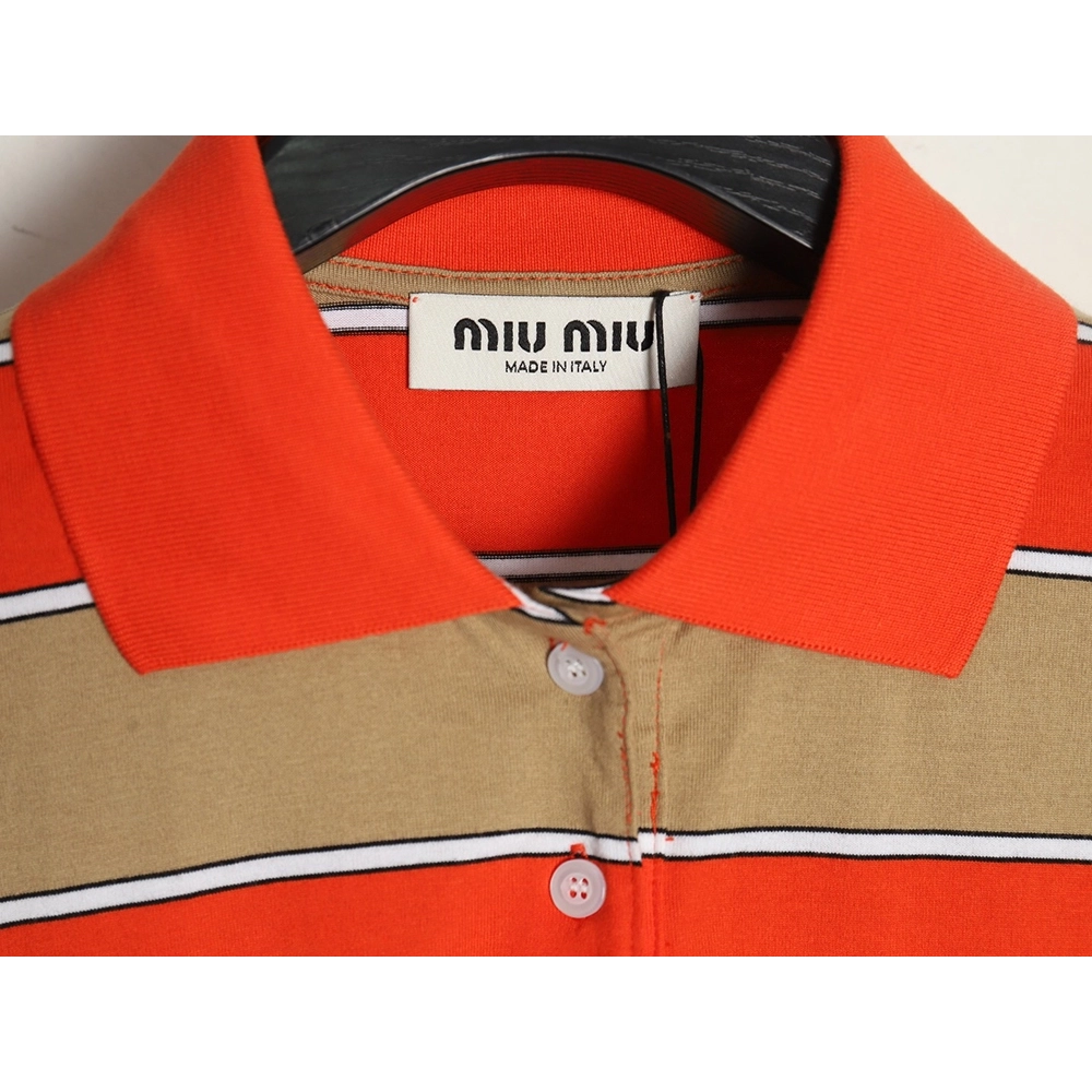 Miu Miu Striped Lapel Polo Long Sleeve TShirt,Cheap Replica Reps Miu Miu