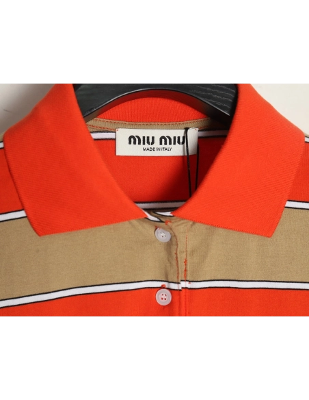 Miu Miu Striped Lapel Polo Long Sleeve TShirt,Cheap Replica Reps Miu Miu