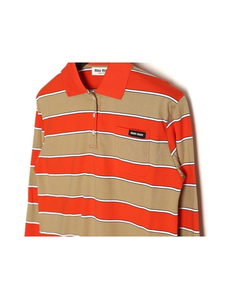 Miu Miu Striped Lapel Polo Long Sleeve TShirt,Cheap Replica Reps Miu Miu