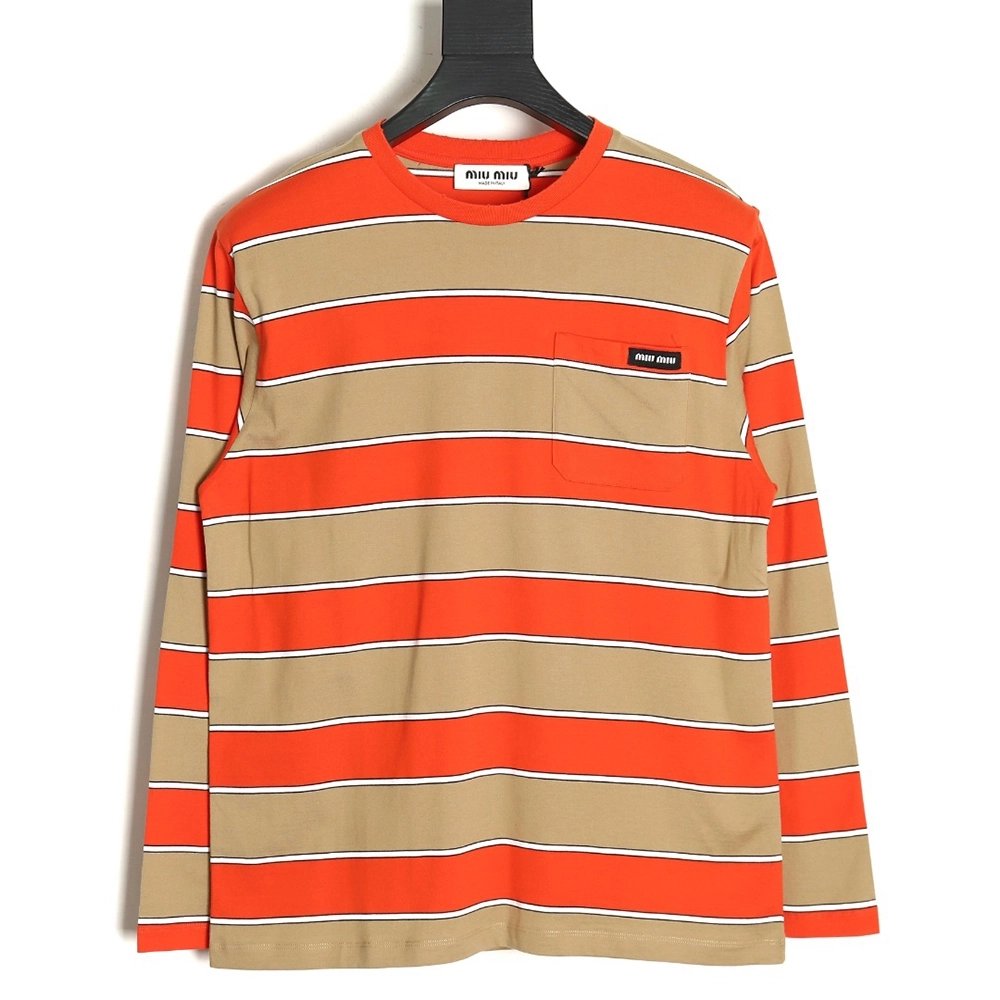 Miu Miu Striped Lapel Polo Long Sleeve TShirt,Cheap Replica Reps Miu Miu