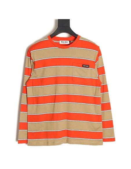Miu Miu Striped Lapel Polo Long Sleeve TShirt,Cheap Replica Reps Miu Miu