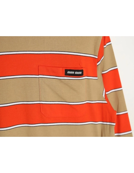 Miu Miu Striped Lapel Polo Long Sleeve TShirt,Cheap Replica Reps Miu Miu