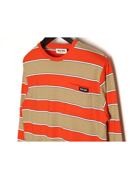 Miu Miu Striped Lapel Polo Long Sleeve TShirt,Cheap Replica Reps Miu Miu