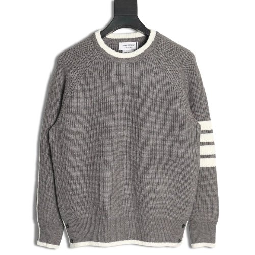 Thom Browne striped color block crew neck sweater TSK1,Cheap Replica Reps Thom Browne