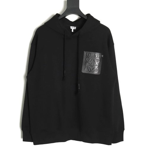 Loewe hooded sweatshirt with embossed logo on chest and leather pockets TSK1,Cheap Replica Reps Loewe