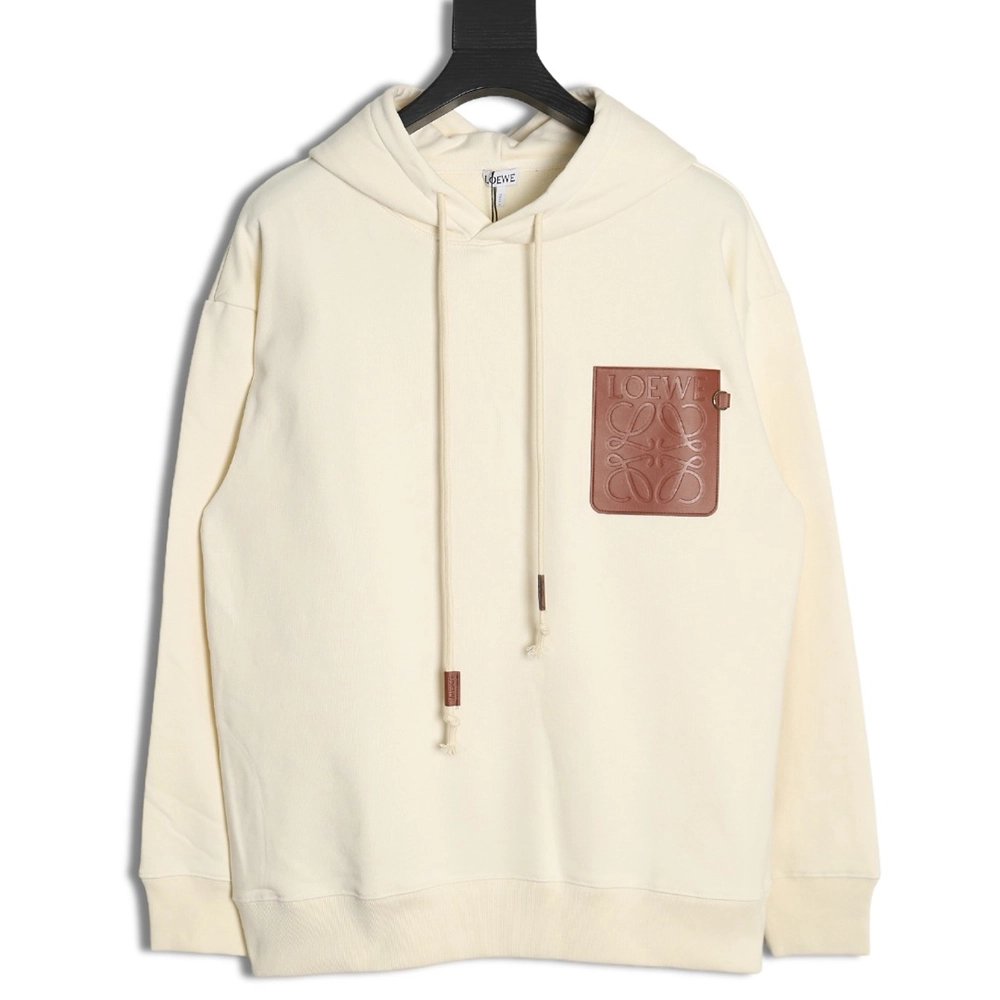 Loewe hooded sweatshirt with embossed logo on chest and leather pockets,Cheap Replica Reps Loewe