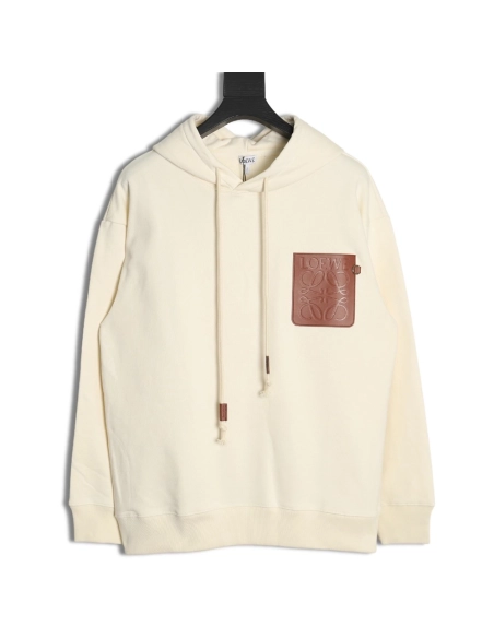 Loewe hooded sweatshirt with embossed logo on chest and leather pockets,Cheap Replica Reps Loewe