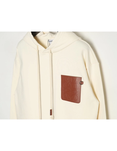 Loewe hooded sweatshirt with embossed logo on chest and leather pockets,Cheap Replica Reps Loewe
