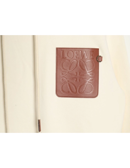 Loewe hooded sweatshirt with embossed logo on chest and leather pockets,Cheap Replica Reps Loewe